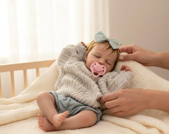 20 Inch Reborn Baby Doll, Sleeping Newborn, Cloth Body, Soft Vinyl Limbs, Rooted Hair
