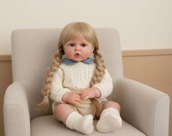 24 Inch Lifelike Reborn Baby Doll, Girl with Cloth Body, Vinyl Limbs and Blonde Braids
