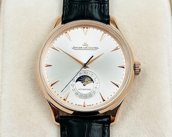 JLC Master Ultra Thin Moon 43mm Automatic Moonphase Rose Gold Tone Elegant Men Watch
