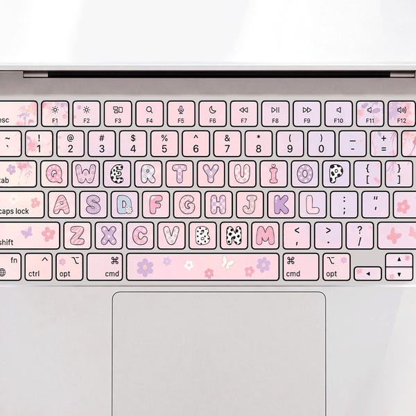 Naklejki na klawiaturę MacBooka Pro 16 A3403, różowa naklejka na laptopa z alfabetem bąbelkowym, niestandardowy, estetyczny prezent na laptopa MacBook Air Lenovo Dell HP