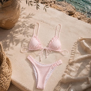 Bohésia, Pink Gingham, Bikini Set for Women, Ruffle Triangle Swimsuit, Two Piece Swimwear, Cute Bikini, Boho Swimwear, bikini, swimwear