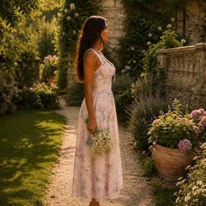 Floral Cottagecore Midi Dress, Romantic Prairie Dress, Boho Midi Dress, Wedding Guest Dress, Garden Party Dress, Summer Vacation Dress, image 3