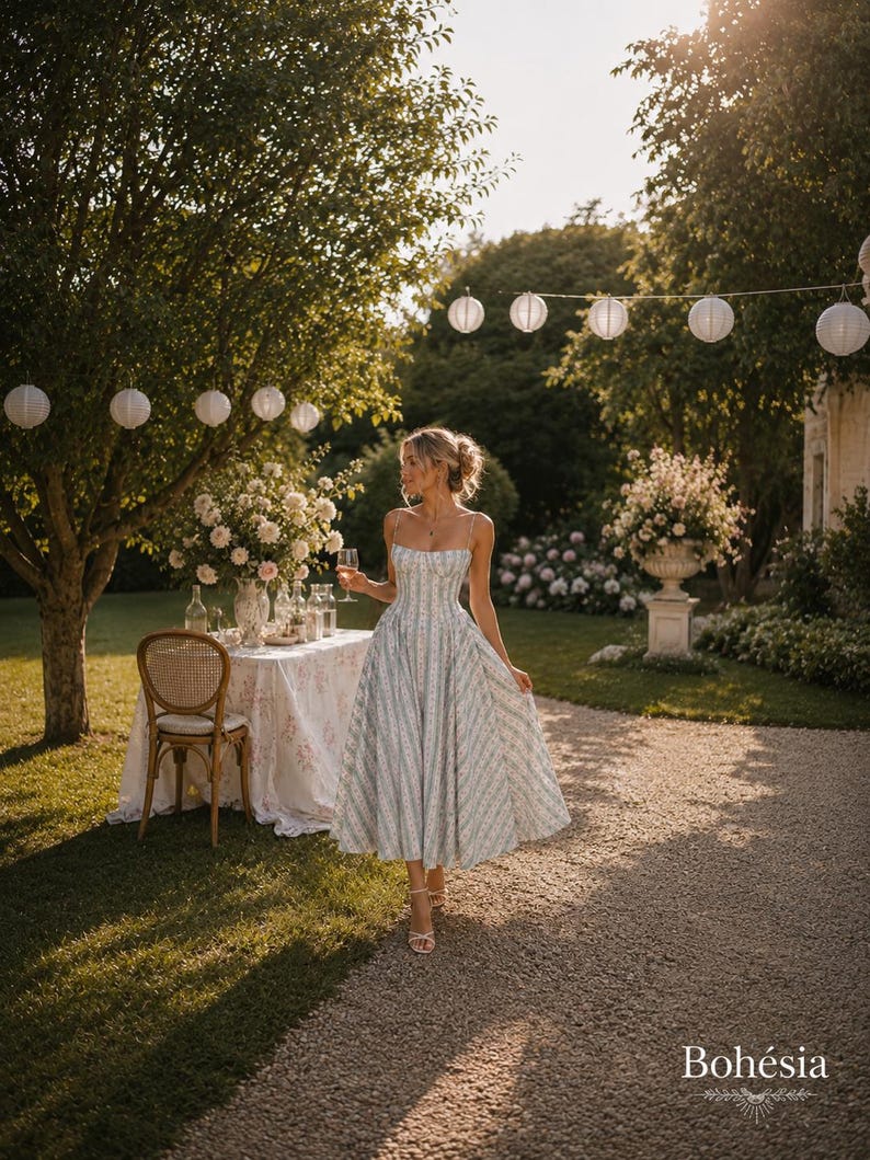 Floral Boho Midi Dress, Romantic Summer Dress, Garden Party Dress, Wedding Guest Dress, Vacation Dress, Feminine Floral Dress image 1