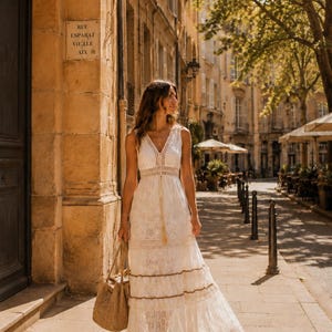 White Lace Boho Dress, Boho Maxi Dress, Beach Vacation Dress, Resort Wear, Bridal Shower Dress, Romantic Summer Dress, Honeymoon Dress