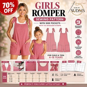 Girls Romper Sewing Pattern PDF | Overall Shorts Pattern | Beginner Kids Playsuit | A4 A0 US Letter | Instant Download