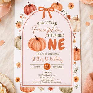 Editable First Birthday Our Little Pumpkin is One Invitation, Autumn Fall Halloween Boho 1st birthday Invite Digital Download Printable Cute