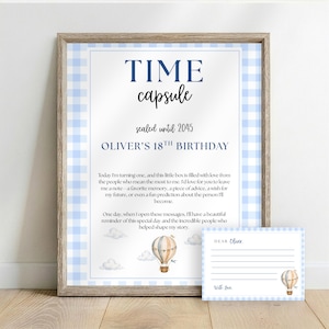 Hot Air Balloon Time Capsule Sign Board Note Printable Guest Activity Souvenir Template First Birthday Party Decorations Above the Clouds