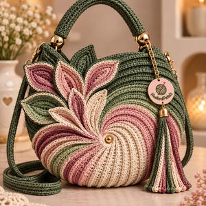 Crochet Bag Pattern PDF, Crochet Flower Bag Pattern, Crochet Handbag Pattern, Crochet Purse Pattern, Floral Shoulder Bag, Instant Download