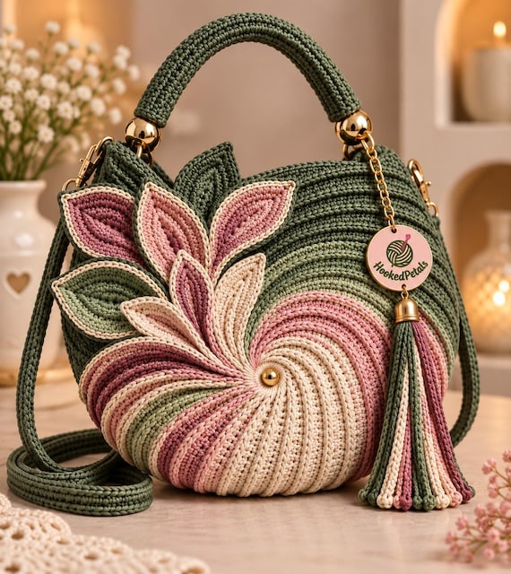 Crochet Bag Pattern PDF, Crochet Flower Bag Pattern, Crochet Handbag Pattern, Crochet Purse Pattern, Floral Shoulder Bag, Instant Download