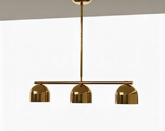 Modern 3-Light Linear Chandelier  Minimalist Brass Pendant Light  Scandinavian Dining Room Lighting