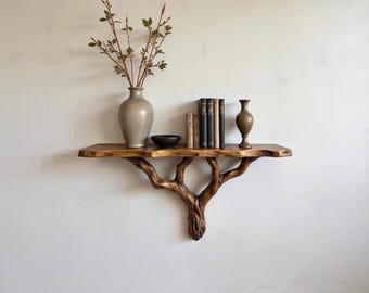 Estantería flotante con forma de árbol, hecha con ramas de madera a la deriva, librería de madera maciza para la decoración del salón.