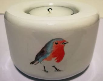 Robin Tealight Candle Holder - Ceramic Hand Printed