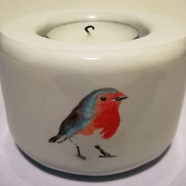 Robin Tealight Candle Holder - Ceramic Hand Printed