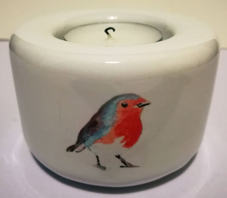 Robin Tealight Candle Holder Ceramic Hand Printed Etsy UK