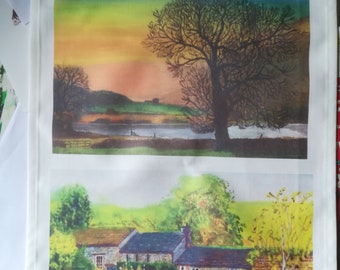 Yorkshire Dales scenes on a tea towel/dish towel.