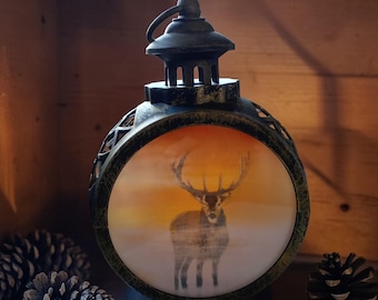 Stag in the Mist LED  Lantern Large.