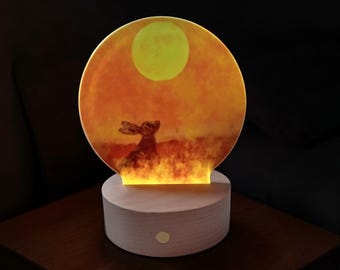 Hare at Sunset Round Glass  LED Lamp Night Light