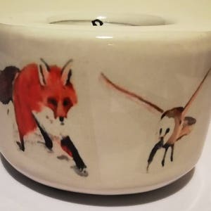 Fox and Owl Tealight Candle Holder - Ceramic Hand Printed