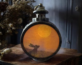 Hare at Sunset LED  Lantern Large.