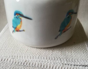 Kingfisher Tealight Candle Holder - Ceramic Hand Printed