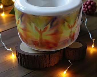 Angel Tealight Candle Holder  Ceramic Hand Printed