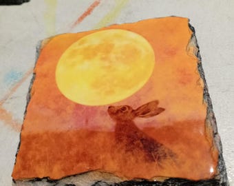 Harvest Moon Hare Slate Coaster