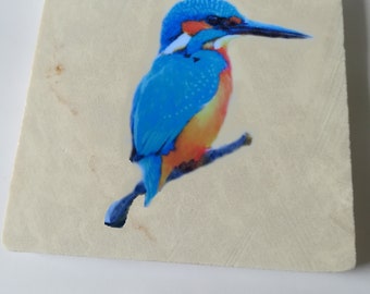 Kingfisher on a Marble Coaster