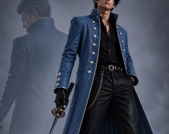 Vergil Inspired Devil May Cry Leather Coat Handmade Cosplay Long Jacket Costume Adult Wear