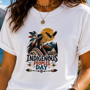 Indigenous Peoples Day Shirt, Native Woman Eagle Tee, Tribal Inspired Mountain Design, Indigenous Heritage Celebration Gift