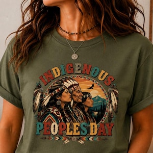 Native Heritage Shirt, Indigenous Peoples Day Tee, Native Family Portrait Design, Eagle Feathers Mountain Spirit Shirt