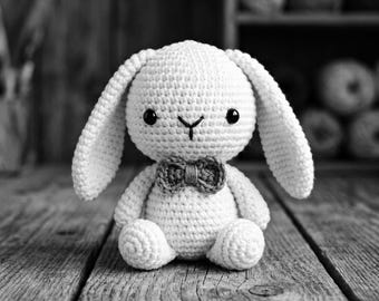 Gehaakt amigurumi-patroon konijn | Vlinderdas konijn pdf-zelfstudie (directe download)