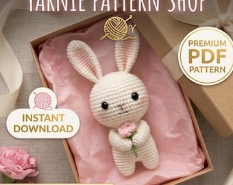 Gehäkeltes Kaninchen Amigurumi Muster | Stoffhase Stofftier, Blume Detail (PDF Download)
