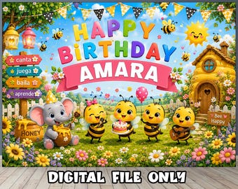 Little Bee Birthday Backdrop | Personalized Party Decor - Digital Download -
