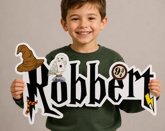 Logotipo de aniversário de mago | Decoração de festa personalizada - Download digital -
