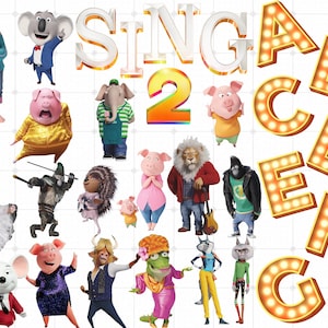 Sing 2 Schriftart- und PNG-Paket, Geburtstags-Cliparts – Digitale Datei –