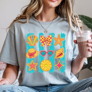 Preppy sommarstrand SVG PNG, neonkokett rosettskaldesign, retro strandikonskjorta, trendig sommar (digital nedladdning)