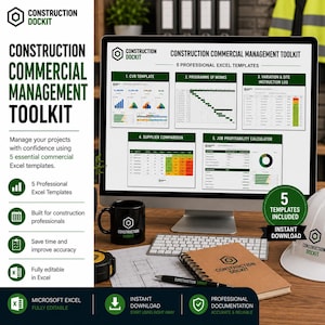 Construction Commercial Management Bundle 5 Excel Templates CVR Programme of Works QS