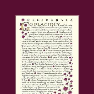 Desiderata poem, 8x10 Desiderata print, go placidly, Max Ehrmann, inspirational print Wine