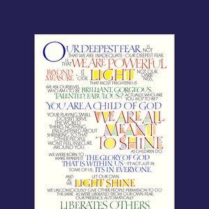 Our Deepest Fear, 8x10&quot; by Marianne Williamson, inspirational print, motivational print