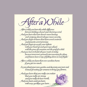 After A While 8x10 Calligraphy Print, inspirational quote, wall art, love poem