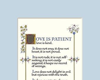 Love Is Patient, 11x14 Calligraphy Print, inspirational quote, wall art, bible art, religious quotes, love is kind, wedding gift