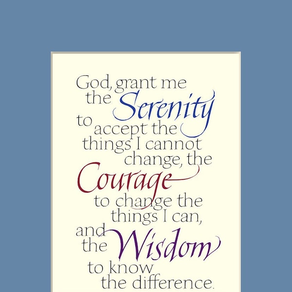 Serenity Prayer, 11x14" Serenity Prayer print, aa quote, Serenity Prayer wall art, inspirational calligraphy print