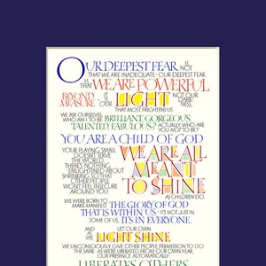 Our Deepest Fear, Marianne Williamson Inspirational Print (11x14 matted)