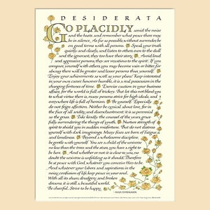 Desiderata poem, 8x10 Desiderata print, go placidly, Max Ehrmann, inspirational print Peach