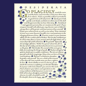 Desiderata poem, 8x10 Desiderata print, go placidly, Max Ehrmann, inspirational print Blue