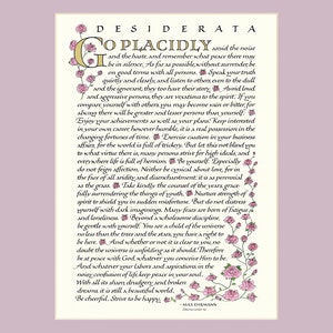 Desiderata poem, 8x10 Desiderata print, go placidly, Max Ehrmann, inspirational print Pink