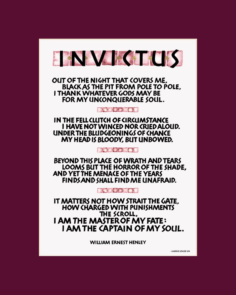 Invictus Poem 8x10 Invictus Print I Am The Master Of My Fate 