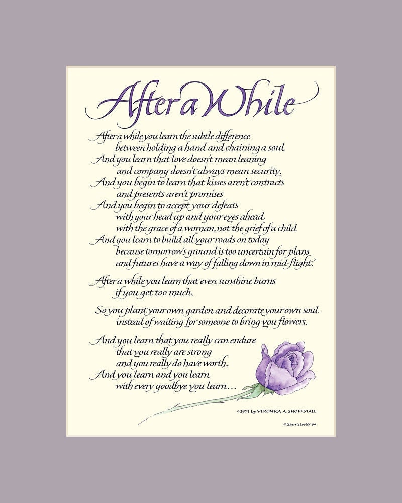 After A While 8x10 Calligraphy Print, inspirational quote, wall art, love poem