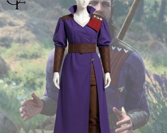 Baldur's Gate 3 Gala Costume | Screen Accurate Purple Coat Dress, Leather Details, LARP