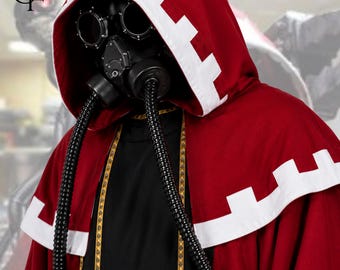 Warhammer 40K Tech Priest Cosplay Costume | Dark Mechanicus Hooded Cape Robe | Chaos Sorcerer Skull 42 Costume | Comic Con LARP Halloween